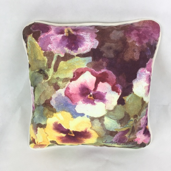Judy Buswell 1990 Violets Watercolor Accent Pillow - Picture 4 of 5